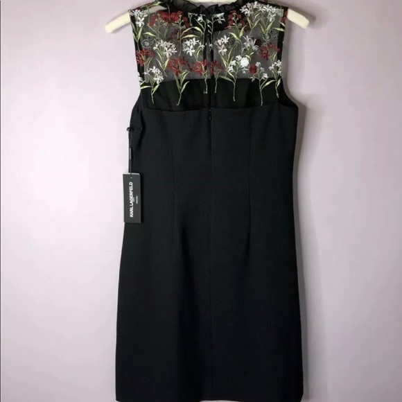 Karl Lagerfeld Embroidered Floral Mesh Black Dress - Picture 5 of 16